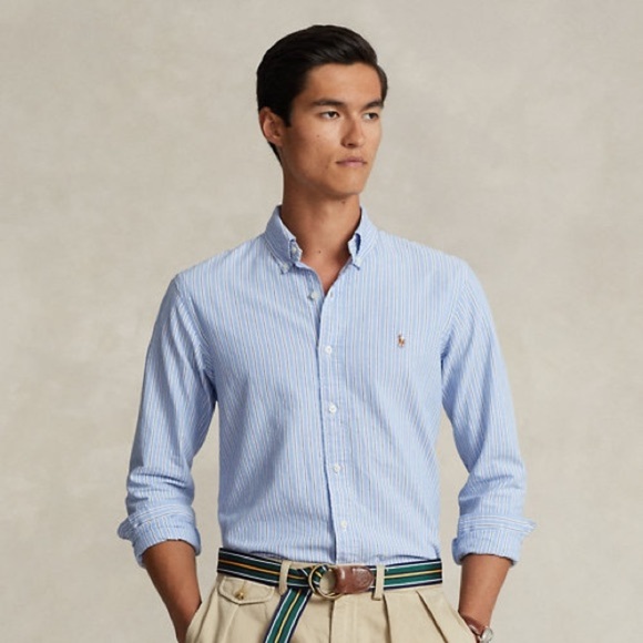 Ralph Lauren Blue Classic Striped Oxford Yarmouth Shirt 16.5 - Picture 1 of 7